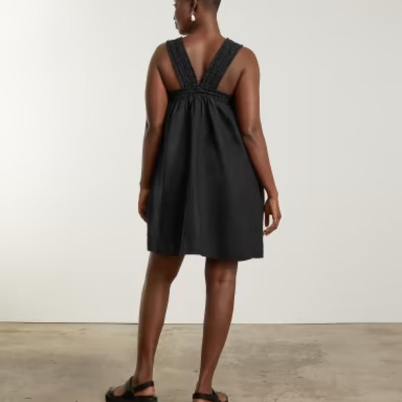 Everlane The Smocked Linen Black Dress Women New Size Small - Picture 2 of 10